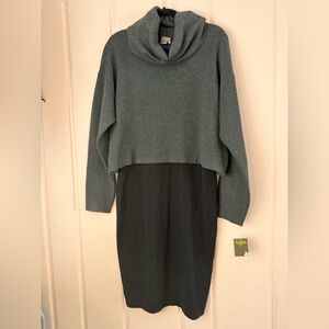 Taylor Cropped Cowl Neck Sweater Dress - gray and Black SzM